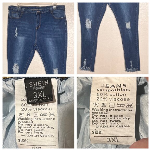 Shein Women Distressed Skinny Jeans 3XL Dark Blue Wash Frayed Hem Stretch Comfy - Picture 7 of 14